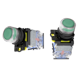 Nút nhấn nhả Ø22 có đèn LED 220VAC 1NO 1NC màu xanh lá OMG-PBH-11HFD-G31